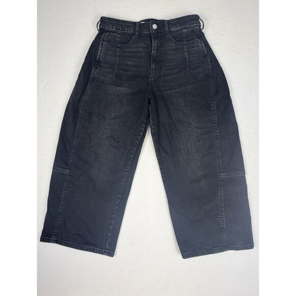 Pilcro Denim - Pilcro Anthropologie Black Wide Leg Crop Jeans Women's High Rise Utility Denim